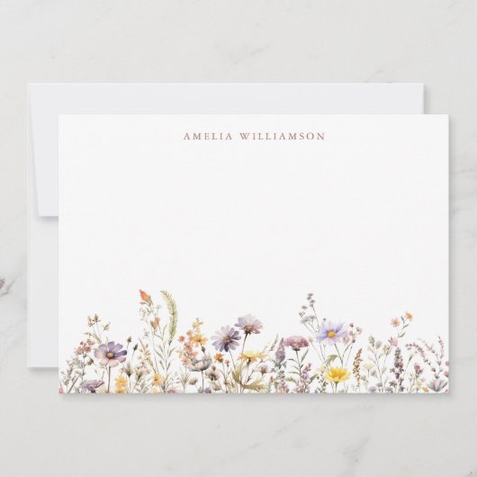 パープルの野生の花のボーダー ブライダルシャワー カスタム サンキューカード (正面)