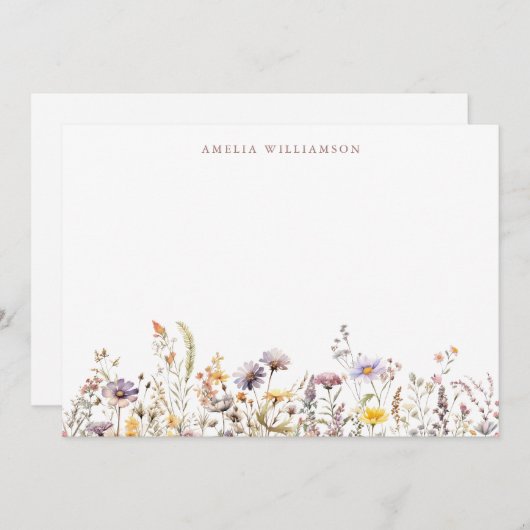 パープルの野生の花のボーダー ブライダルシャワー カスタム サンキューカード (正面/裏面)