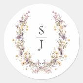 パープルの野生の花の結婚式 ラウンドシール (正面)