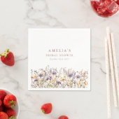 パープルの野生の花の縁飾り ブライダルシャワー カスタム スタンダードカクテルナプキン (インサイチュ)