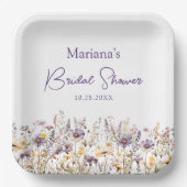 パープルの野生の花の花の結婚式前祝い ペーパープレート (正面)