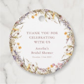 パープルの野生の花 ブライダルシャワーのカスタム感謝メッセージ フェイバータグ (正面)