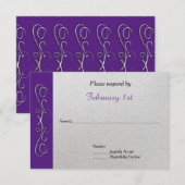 パープルの銀の渦(色を変更) ウェディングRSVP 招待状 (正面/裏面)
