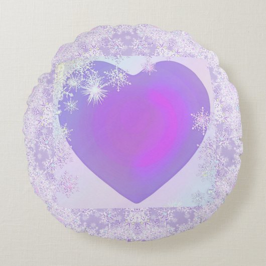 パープルの雪の結晶 ラウンドクッション (正面)