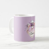 パープルの香水瓶リボン ピンクの花 コーヒーマグカップ (正面左)