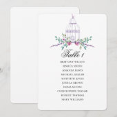 パープルの鳥かご席次表。花を飾ったウェディングプラン 招待状 (正面/裏面)