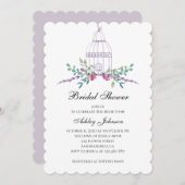 パープルの鳥かご ウェディングシャワーの招待状。花 招待状 (正面/裏面)