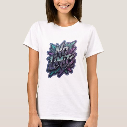 パープルのNO LIMITS 3Dテキストアート Tシャツ (正面)
