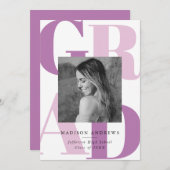 パープルはっきりしたグラードタイポグラフィ写真卒業パーティー 招待状 (正面/裏面)