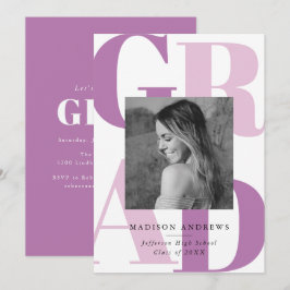 パープルはっきりしたグラードタイポグラフィ写真卒業パーティー 招待状