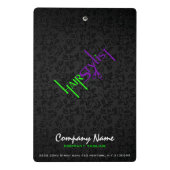 パープルはっきりしたグリーンとブラック美容師文字 ミニクリップボード (裏面)