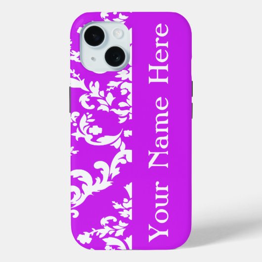 パープルはっきりしたダマスク付き/名前@ Emporiomoffa Case-Mate iPhoneケース (裏面)