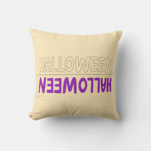 パープルはっきりしたハロウィーンワードマークとレトロおもしろい クッション