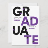 パープルはっきりしたビッグアングルカットレター卒業 招待状 (正面)