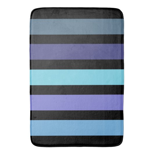 パープルはっきりしたブルーアクアブラックカラフルストライプ バスマット (正面縦)