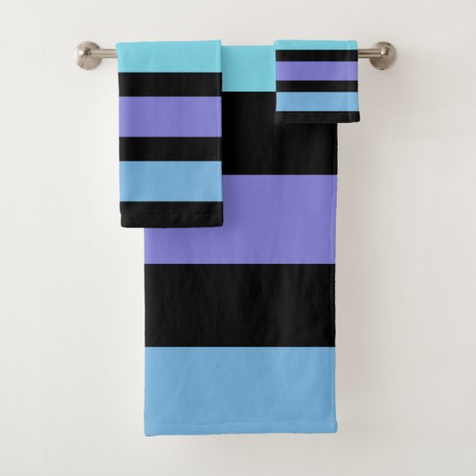 パープルはっきりしたブルーアクアブラック水平ストライプ バスタオルセット (インサイチュ)