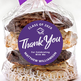 パープルはっきりした卒業式スクリプトキャップありモダン ラウンドシール