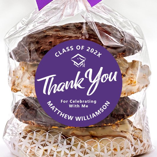 パープルはっきりした卒業式スクリプトキャップありモダン ラウンドシール