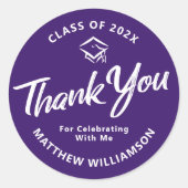 パープルはっきりした卒業式スクリプトキャップありモダン ラウンドシール (正面)