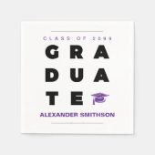 パープルはっきりした大学院の手紙とキャップ卒業 スタンダードカクテルナプキン (正面)