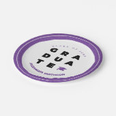 パープルはっきりした大学院の手紙とキャップ卒業 ペーパープレート (アングル)