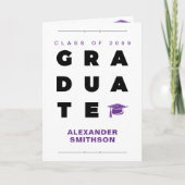 パープルはっきりした大学院の手紙とキャップ卒業 招待状 (正面)