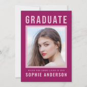 パープルはっきりした大学院の発表と卒業パーティー 招待状 (正面)