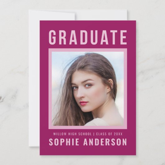 パープルはっきりした大学院の発表と卒業パーティー 招待状 (正面)