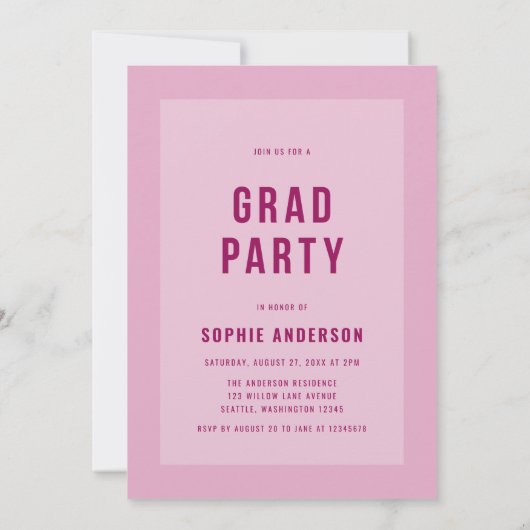 パープルはっきりした大学院の発表と卒業パーティー 招待状 (裏面)