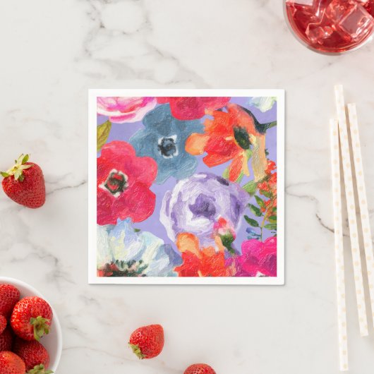 パープルはっきりした絵を描フローラシポップ・アートのックブライダルシャワー スタンダードカクテルナプキン (インサイチュ)