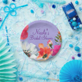 パープルはっきりした絵を描フローラシポップ・アートのックブライダルシャワー ペーパープレート (パーティー)