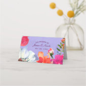 パープルはっきりした色彩の鮮やかフローラシックポップ・アートのテーブルシート プレイスカード (正面)