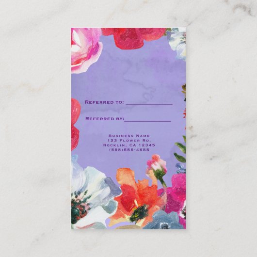 パープルはっきりした色彩の鮮やかポップ・アートのフローラシックは友人を参照 紹介カード (裏面)