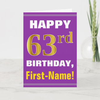 パープルはっきりした、フェイク金ゴールド63番目の誕生日(名前カード付き) カード