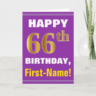 パープルはっきりした、フェイク金ゴールド66番目の誕生日(名前カード付き) カード