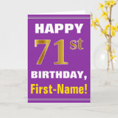 パープルはっきりした、フェイク金ゴールド71番目の誕生日（名前カード付き） カード (黄色い花)