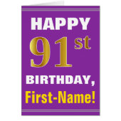パープルはっきりした、フェイク金ゴールド91番目の誕生日（名前カード付き） (正面)