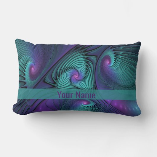 パープルはターコイズモダン抽象芸術アート名 ランバークッション (正面)