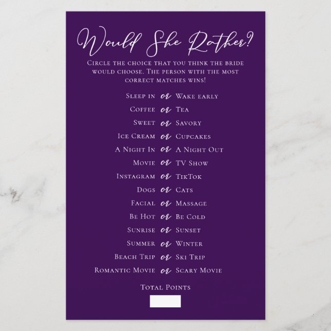 パープルは彼女はむしろブライダルシャワーゲーム (正面)