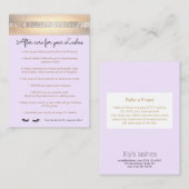 パープルまつげエクステンションアフターケアの手順 紹介カード (正面/裏面)