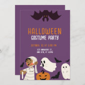 パープルよくはしゃぐハロウィーンの衣装パーティー 招待状 (正面/裏面)