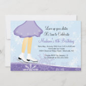 パープルアイススケートで滑る誕生日パーティーの招待 招待状 (正面)