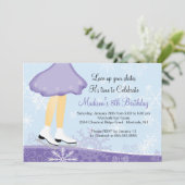 パープルアイススケートで滑る誕生日パーティーの招待 招待状 (スタンド正面)