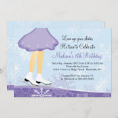 パープルアイススケートで滑る誕生日パーティーの招待 招待状 (正面/裏面)