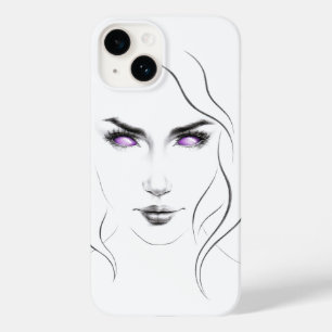 パープルアイズ風変わりミニマリストのラインアートを持つ女性 Case-Mate iPhone 14ケース