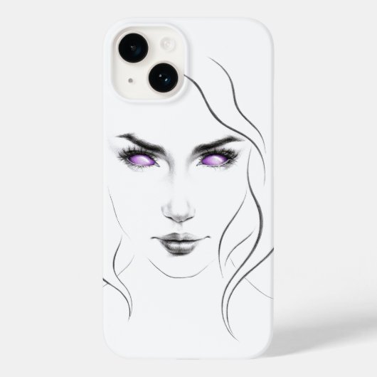 パープルアイズ風変わりミニマリストのラインアートを持つ女性 Case-Mate iPhoneケース (裏面)