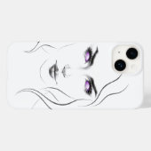 パープルアイズ風変わりミニマリストのラインアートを持つ女性 Case-Mate iPhoneケース (裏面 (横))