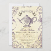 パープルアイボリーバラヴィンテージブライダルティー招待状 招待状 (正面)