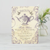 パープルアイボリーバラヴィンテージブライダルティー招待状 招待状 (スタンド正面)