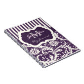 パープルアイボリーピンクダマストライプのスクジャーナル手帳 ノートブック (右側)